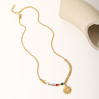 Nouveau collier pendentif en acier titane or 18 carats pendentif soleil opale en pierre naturelle collier en pierre colorée