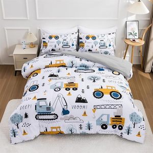 Dessin animé voiture enfants ensemble de literie 3D Technics camion couverture pelle tracteur couette pour garçons chambre décor blanc jaune-pour la maison hôtel - Product Image 1