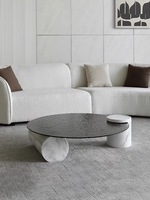 Table basse contemporaine moderne en marbre blanc et gris, verre trempé, métal, hauteur réglable, garantie 1 an, décoration de salon
