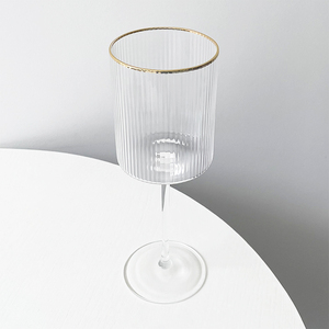 <span class=keywords><strong>Verre</strong></span> à vin cannelé à nervures en cristal <span class=keywords><strong>verre</strong></span> coupé <span class=keywords><strong>tropical</strong></span> avec rayures et bord doré <span class=keywords><strong>verre</strong></span> à vin rouge à longue tige sans pied - Product Image 6