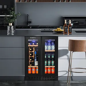 Vinopro 96L Compressor elétrico para vinho, mini-refrigerador, refrigerador com 28 garrafas, zona dupla, refrigerador pequeno embutido, refrigerador para vinho e cerveja