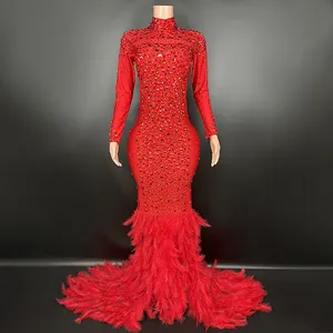 NOVANCE Y2222-DGA trending products 2024 new arrivals red dresses women party evening elegant feather dress for prom