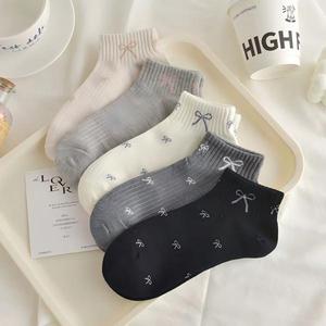 Vớ cổ chân cotton dệt kim mỏng thêu nơ tùy chỉnh bán buôn, số lượng đặt hàng tối thiểu nhỏ, kiểu dễ thương <span class=keywords><strong>Kawaii</strong></span>, chất liệu gân, dành cho nữ, mua số lượng lớn - Product Image 5
