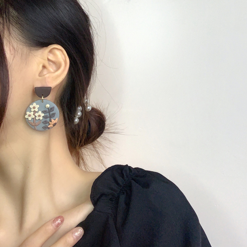 Богемные ювелирные изделия, красочные серьги из мягкой глины, Женские Висячие серьги ручной работы, 3D Полимерная глина, серьги в форме цветка из смолы