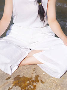 Pantalon vintage <span class=keywords><strong>blanc</strong></span> <span class=keywords><strong>en</strong></span> ramie taille haute élastique coupe large et courte pour <span class=keywords><strong>femme</strong></span> – <span class=keywords><strong>Lin</strong></span> décontracté et ample pour l'été – Marque - Product Image 4