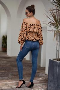 Europ sexy popolare di disegno del puntino di stampa <span class=keywords><strong>barca</strong></span> collo del manicotto di soffio delle donne di modo <span class=keywords><strong>camicetta</strong></span> top OC25 - Product Image 3