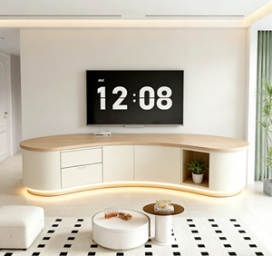 Contemporary Curved <b>TV</b> <b>Stand</b> - Stylish Living Room Furniture with <b>Gold</b>-Trimmed LED Display & Integrated Storage - Product Image 3