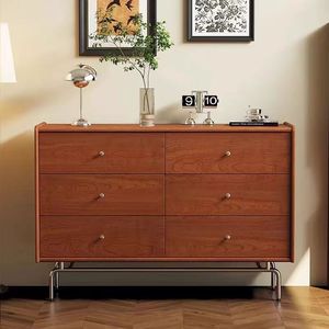 Cómoda Vintage de Madera de Caucho con 6 Cajones, Cajonera Retro de Madera Maciza, Mueble de Almacenamiento para Dormitorio, Sala de Estar o Entrada - Product Image 5