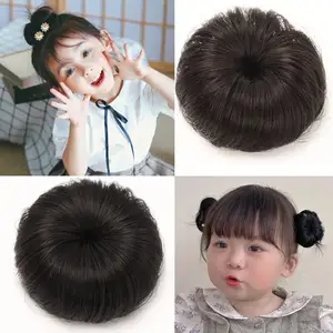 Synthetic Hair Bun With Crocodile Clip Hair Extensions Chignon Donut Bun Short Ponytail Wig Hair Extensions For Cute Baby Girls