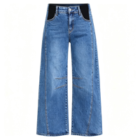 Celana Jeans Ibu Hamil Model Side Panel, Longgar, Bahan Denim Stretch, Kasual, Nyaman Dipakai Sehari-hari