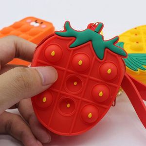 Mini Rubber Eco-friendly 3d Fruit Strawberry Pineapple Coin Purse Keychain Children <b>Kid</b> Cartoon Cute Zipper Pouch Push <b>Bubble</b> - Product Image 3