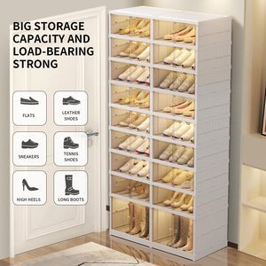 Portable Foldable Plastic Shoe Cabinet Large <b>Storage</b> Containers <b>Bins</b> With Magnetic Clear Door Shoe Rack <b>Storage</b> Organizer - Product Image 2