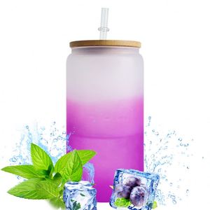 Verre à bière en forme de canette de 16 oz, gobelet en verre changeant de couleur pour sublimation et impression par transfert thermique - Product Image 5