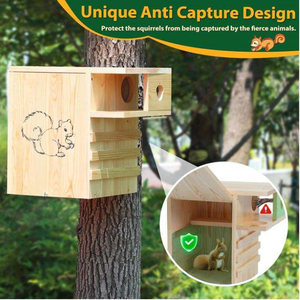 <span class=keywords><strong>Casetta</strong></span> per Scoiattoli in Legno Personalizzata e Allargata, Grande Nido Esterno con Piattaforma Esterna per Scoiattoli e Pecorelli - Product Image 4