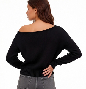 Maglione Pullover da Donna <span class=keywords><strong>con</strong></span> Spalle Scoperte e Motivo Floreale Intarsiato 2027 - Product Image 3