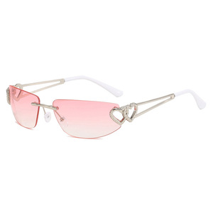 Rectangle Fashion Cat Eye Frameless <b>Sunglasses</b> Metal Heart Cutouts UV400 Women Sun Protection Fishing Outings Cycling Light - Product Image 5