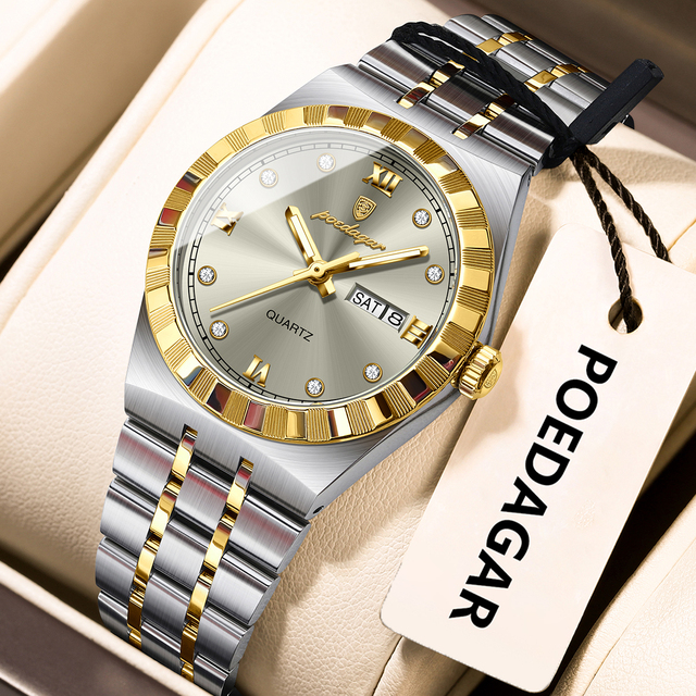 POEDAGAR 794 Original Ladies Watch Luminous Waterproof Week Date Woman Wristwatch Stainless Steel Women Quartz Watches Female