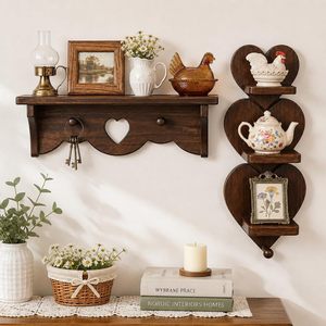Étagère murale en bois en forme de cœur Yongming, support de rangement en bois massif pour cuisine, salon, salle de bain - Product Image 1