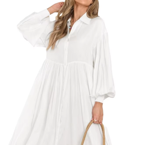 Elegante Abito Lungo in Chiffon Fluido con Collo a Risvolto e Pieghe Sottili per Uscite Autunnali - Product Image 2