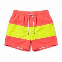 Celana Pendek Pria Fluorescent Retro Bermotif Logo Kustom Gaya Miami Cepat Kering Pinggang Elastis Pakaian Renang 1 Buah Produsen OEM