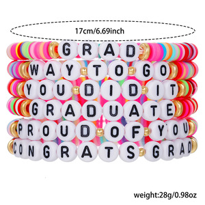 Polymer Clay <b>Beaded</b> Graduation <b>Bracelet</b> Colorful English Letter Unisex Jewelry Gift - Product Image 4