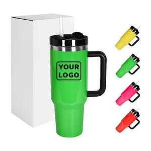 New arrive very popular Fluorescence color 40 oz stainless steel sublimation blank travel NEON handle Tumbler with lid and straw