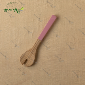 Cubiertos de bambú natural hechos a mano con el mejor diseño con toque Rosa Juego de servidor de ensalada personalizable para cocina casera - Product Image 2