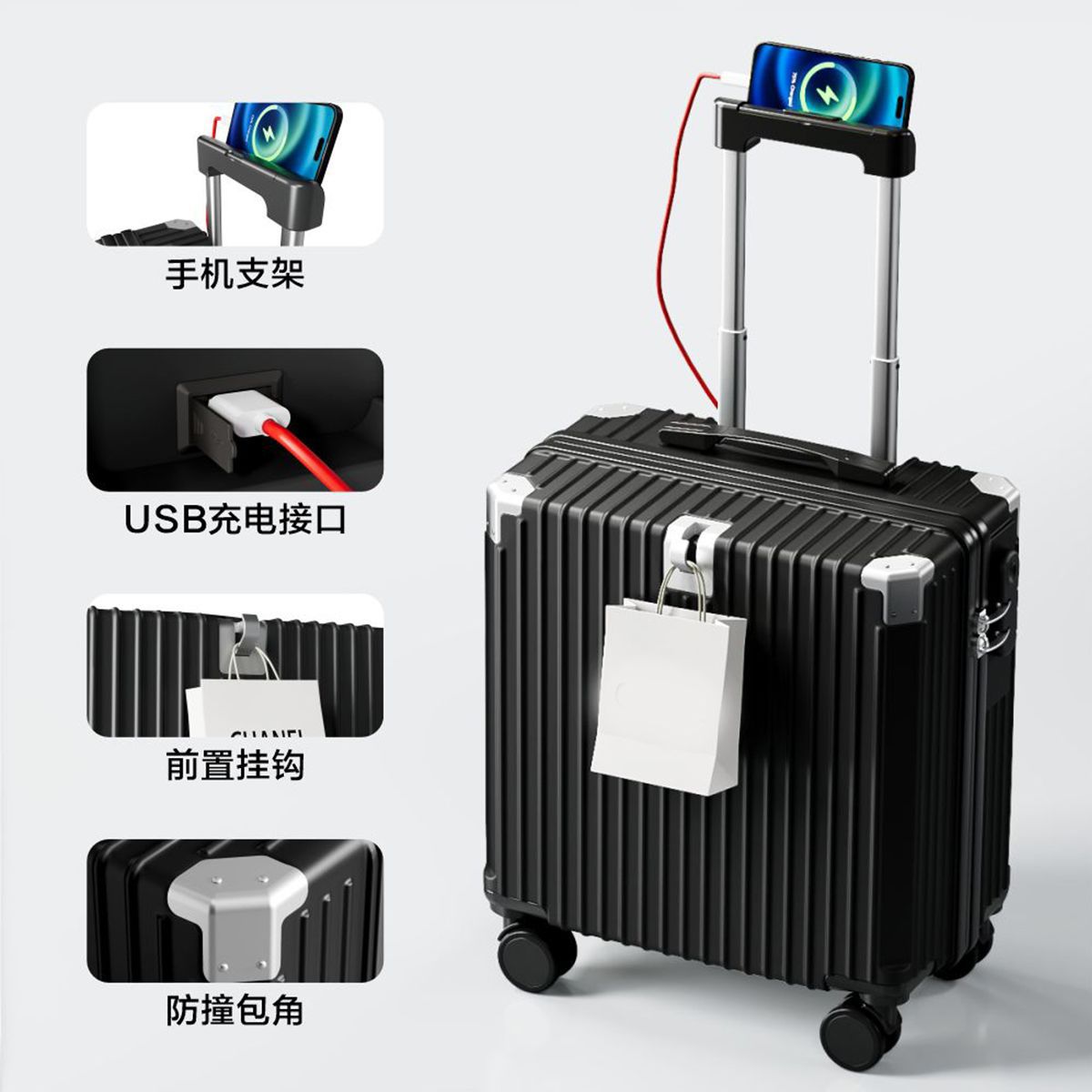 Premium Black [Phone Stand Hook with Charging Port]