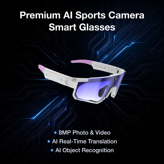 Premium AI Sports Smart Glasses 8MP First-Person Action Camera Fast Wi-Fi Transfer 360° Surround Sound EIS Anti-Shake