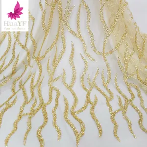 Gran oferta, encaje con cuentas 3D de oro amarillo africano con lentejuelas brillantes, venta al por mayor, tela de vestido de encaje bordado para Aso Ebi - Product Image 1