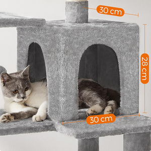 Arbre à chat multi-niveaux 143 cm de haut avec 4 poteaux, 2 plateformes, hamac et grotte - Product Image 3