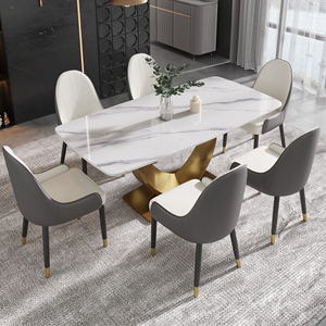 Voxhome thiết kế hiện đại hình chữ nhật bàn ăn với đá cẩm thạch hàng đầu màu vàng cơ sở sang trọng Đồ nội thất nhà cho phòng ăn - Product Image 4