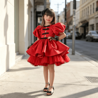 Robe Tutu à Volants Superposés en Tulle Noir à Manches Courtes et Nœud Papillon pour Filles, avec Ceinture en Satin – Idéale pour Anniversaire, Scène, Fête, Costume de Princesse