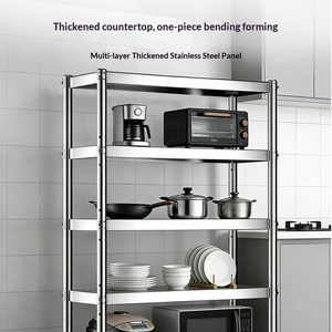 Scaffale Rettangolare da Cucina in Acciaio Inossidabile, Scaffalatura a 4 Ripiani Rinforzata, Mobile Contenitore da Terra, <span class=keywords><strong>Unit</strong></span>à Organizzativa - Product Image 4