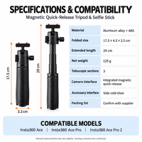 Tongkat Selfie Mini Tripod Magnetik Lepas Cepat untuk Insta360 Ace, Ace Pro dan Ace Pro 2 dengan Tiang Teleskopik dan Kepala Bola