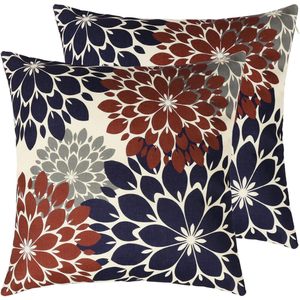 Dahlia Floral Extérieur Décoratif Lin Coussin Couvre 18x18 Bleu Rouge Coussins pour Décoration Extérieure - Product Image 4