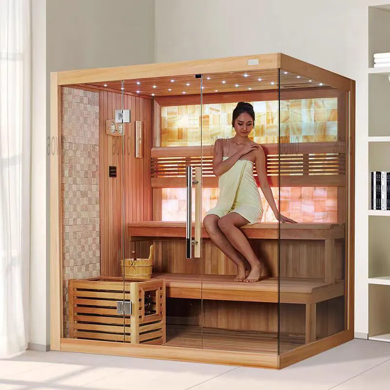 Ruang sauna inframerah kayu ruang sauna garam haloterapi ruang uap sauna Finlandia dengan pemanas seks inframerah sauna uap ozon