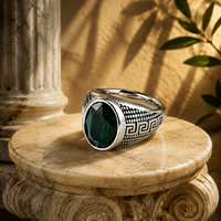 Cincin Pria JLM Wholesale Premium Titanium Steel Vintage Greek Key Oval Gemstone, Perhiasan Biker Statement