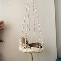 Hamac pour chat tissé à la main, lit suspendu, style bohème, kit de suspension, nid décoratif d'intérieur, respirant, chaud, toutes saisons