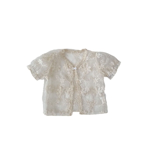 Un haut en dentelle à manches courtes, style princesse, pour bébés filles, été 2025, avec un petit manteau délicat. - Product Image 5