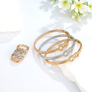 Stile Dubai Saudi 24K oro placcato zircone disegno geometrico da donna anello moda rame Set regalo per festa - Product Image 3