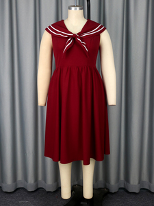 AOMEI <span class=keywords><strong>cuello</strong></span> <span class=keywords><strong>marinero</strong></span> con pajarita sin mangas una línea uniforme escolar vino Simple diario verano vestido Casual - Product Image 4