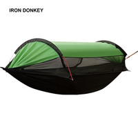 IRONDOENKY Hamac de camping en nylon avec moustiquaire, lit suspendu d'extérieur, anti-retournement, à pousser et à tirer