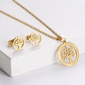 Tarnish free stainless steel PVD 18k gold plating simple animal charm pendant necklace & earring