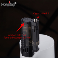 Briquet à cigare Hongjing à flamme quadruple, pistolet pulvérisateur avec couteau, perceuse, portable, extérieur, gonflable, coupe-vent