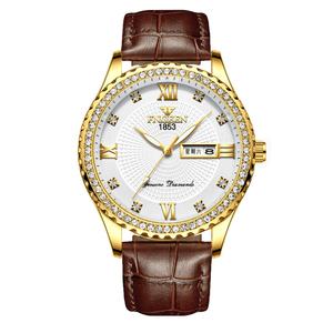 OEM ODM FNGEEN S888 Luxury <b>Men's</b> Quartz <b>Watch</b> Custom Logo Waterproof Stainless Steel Band with Leather Case Business Style - Product Image 4