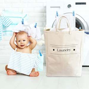 Sac à linge en toile de coton naturelle avec cordon de serrage, grand rangement pliable et rétractable pour vêtements et jouets, rangement facile - Product Image 3
