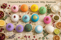 Coffret Cadeau OEM de 12 Bombes de Bain Botaniques Artisanales, Assortiment de Boules Effervescentes Colorées à Base Végétale, Hydratantes, Relaxantes et Aromatiques