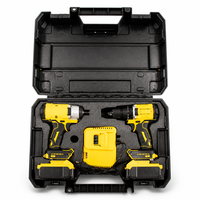 Kit combiné perceuse sans fil et clé à chocs avec deux batteries, chargeur et mallette de transport pour l'entretien et les réparations en atelier