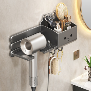 Étagère murale de salle de bain Family Prosperity avec support pour sèche-cheveux et support de rangement pour cordon, rectangulaire, durable - Product Image 2